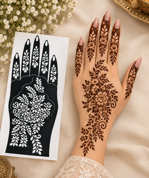 Elegant Floral Mehndi Stencil Set - BOTH HANDS