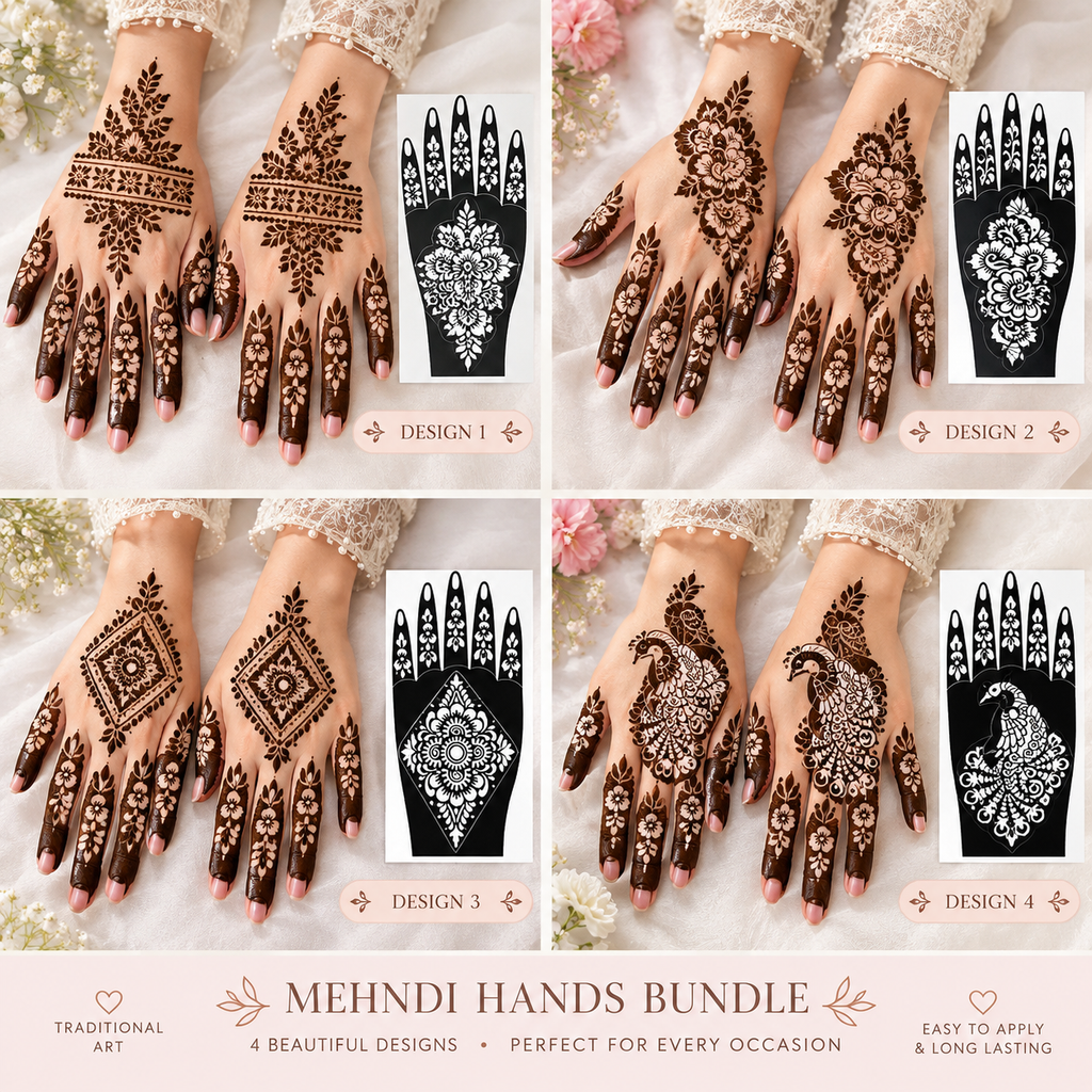 Elegant Floral Mehndi Stencil Set Bundle( 8 HANDS )