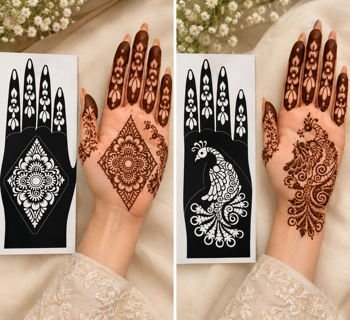 Elegant Floral Mehndi Stencil Set Bundle( 8 HANDS )