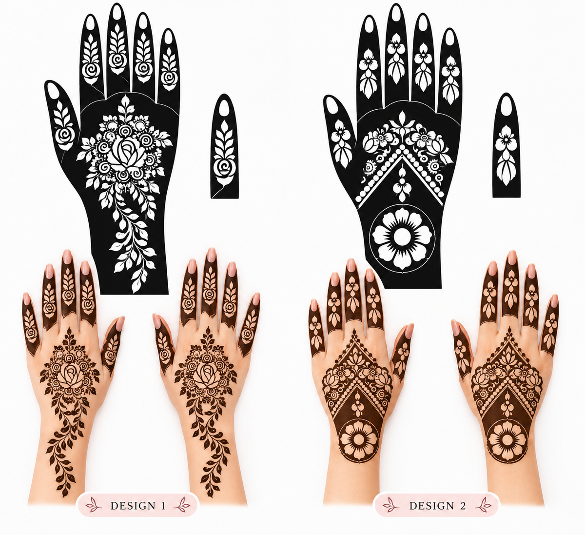 Elegant Floral Mehndi Stencil Set (2 hands)