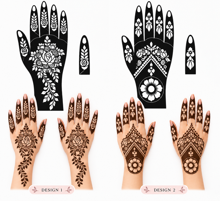 Elegant Floral Mehndi Stencil Set (2 hands)