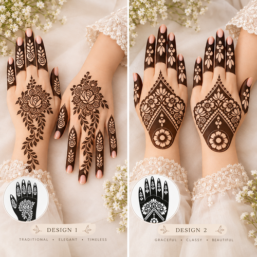 Elegant Floral Mehndi Stencil Set Bundle( 8 HANDS )
