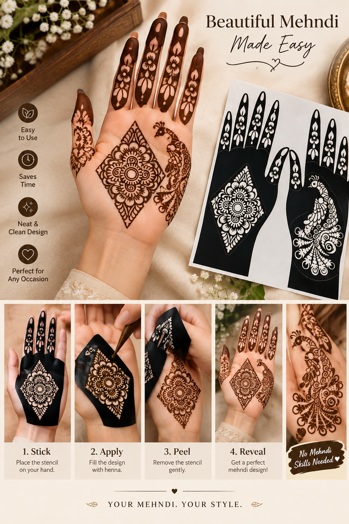 Peacock and Floral Mehndi Stencil Set