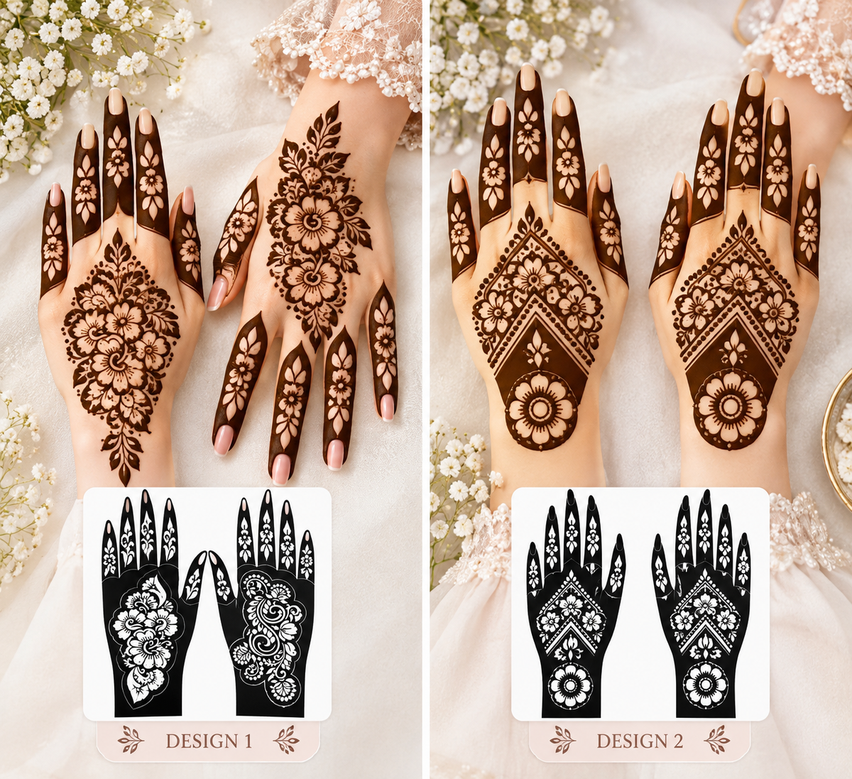Elegant Floral Mehndi Stencil Set Bundle( 8 HANDS )